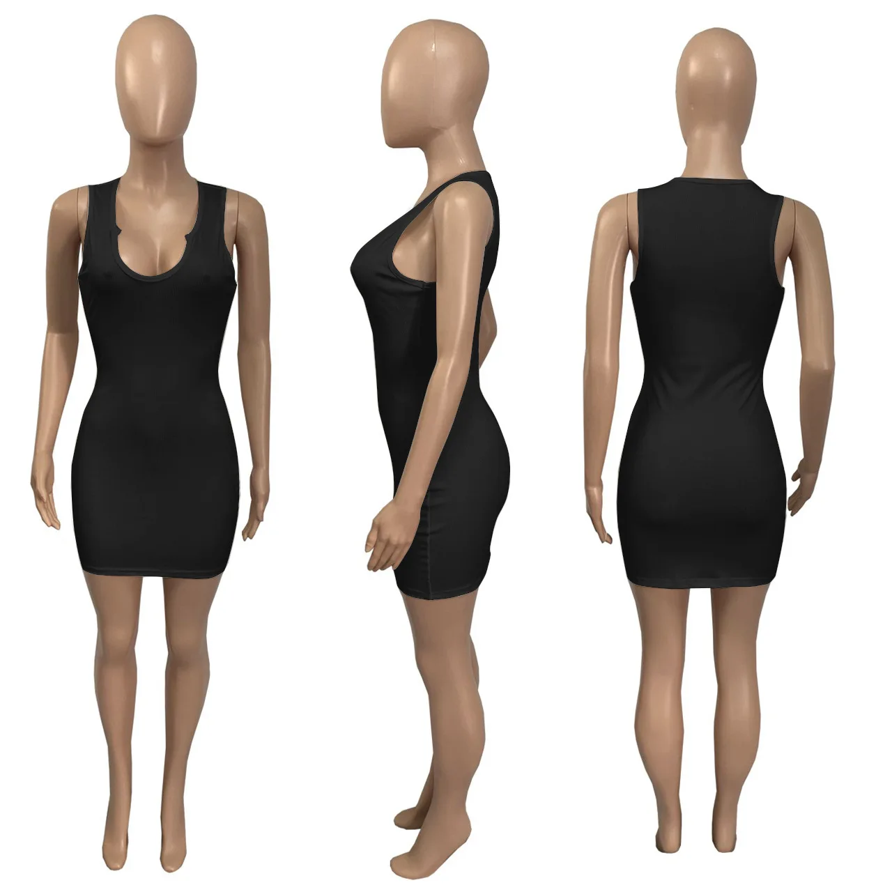 summer Women V-Neck Ribbed Sleeveless sexy Tank Dress Solid Color Plain Dyed Elastic Bodycon Skinny Mini Casual Dresses