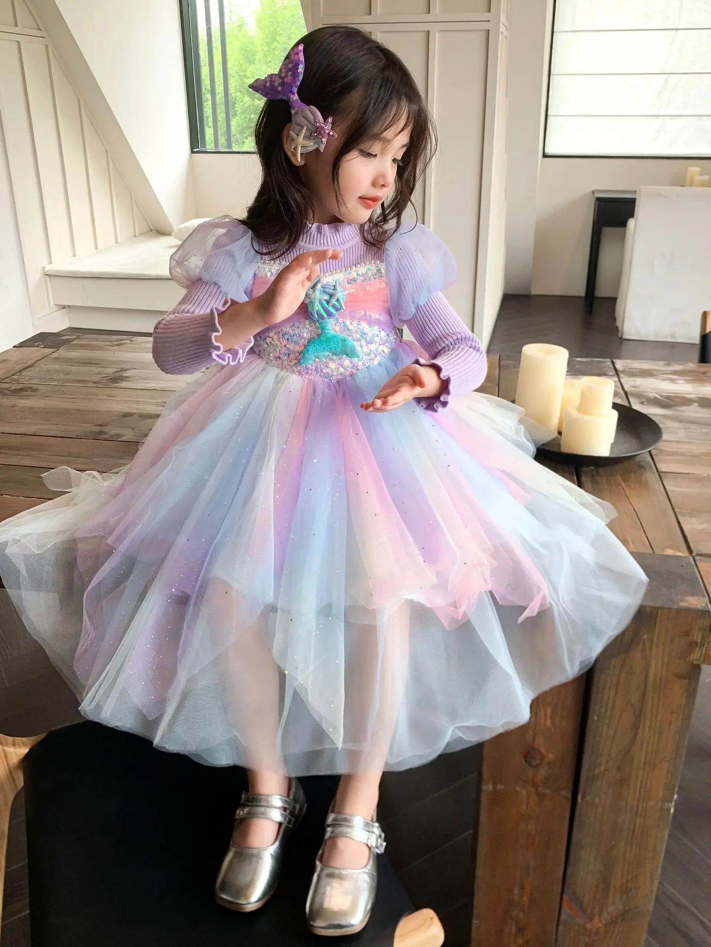 Custom Printed Toddler Girl Christmas Dress Floral Design Kids Dress for Autumn Season