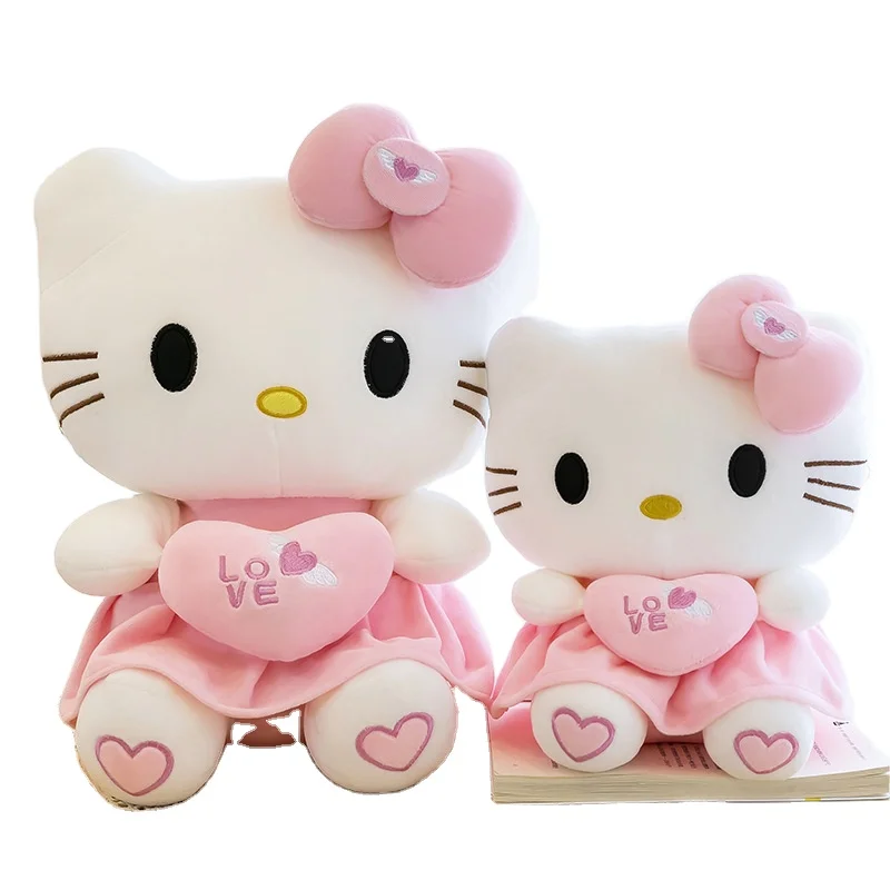 Custom Anime Kawaii Hello KT Plush Toy Pink love Bowknot Dress Doll Cute Animal Pillow Birthday Xmas Valentines Gifts