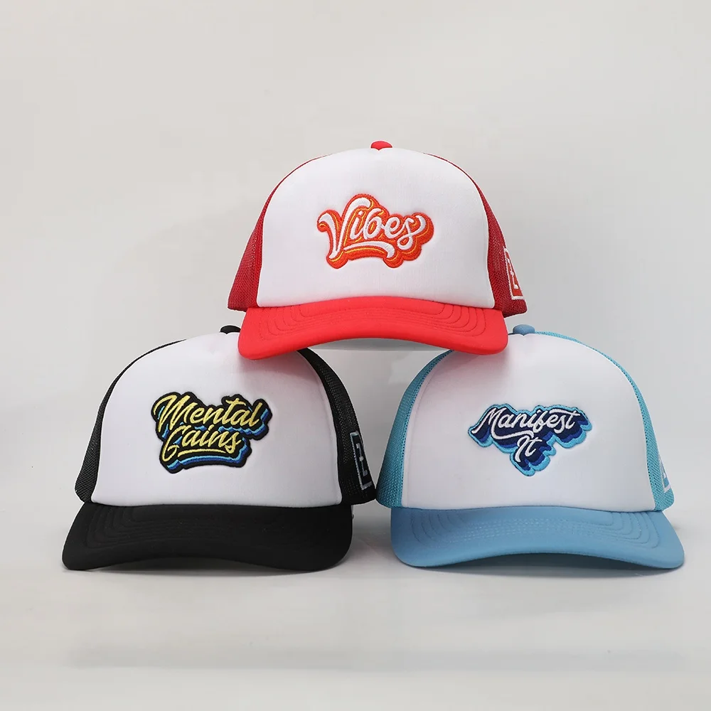 BSCI Wholesale Custom Oem Design Trendy 5 Panel Sport Hat,Embroidery Logo White Sponge Gorras,Woven Patch Running Trucker Cap