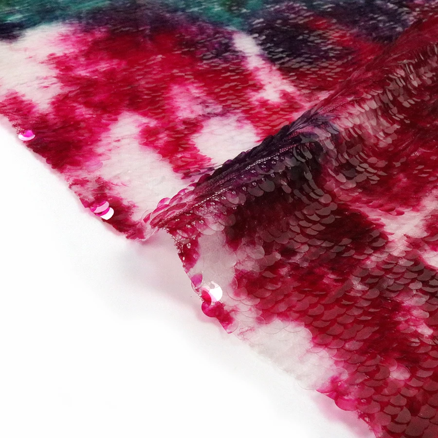 Tie Dyed 5mm Transparent Sequin Fabric Sequin Lace Fabric African Spangle Embroidery for Women Dress
