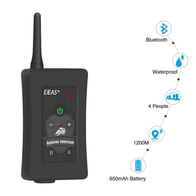 EJEAS 4 Soccer Referee Communicator 1500M Bluetooth Intercom Full Duplex Interphone Headset Referee