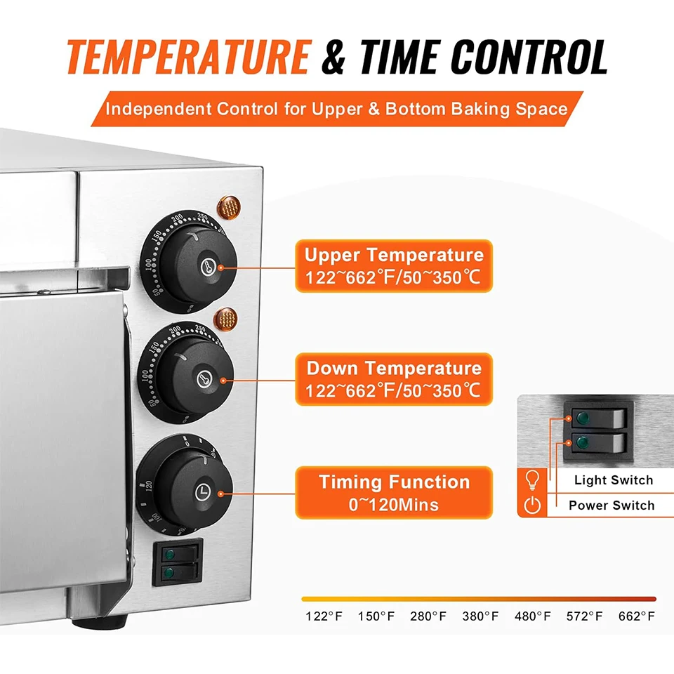 EP1ST 16-Inch 1700W Commercial Electric Pizza Oven with Adjustable Temp & Timer, 360° Uniform Baking for Home & Commercial Use
