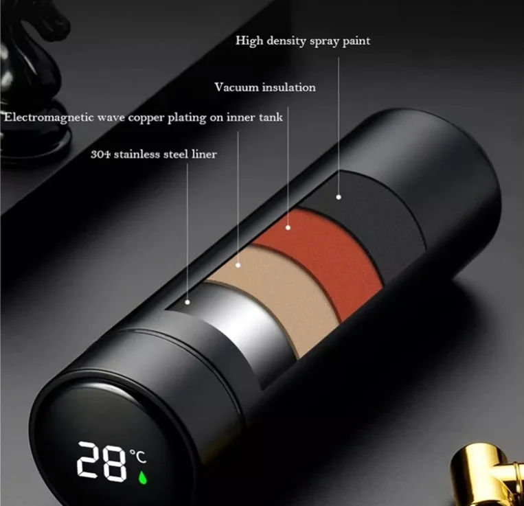 Kingze 500ml Smart Vacuum Travel Coffee Tumbler Cup Personalized LED Temperature Display Portable Flasks