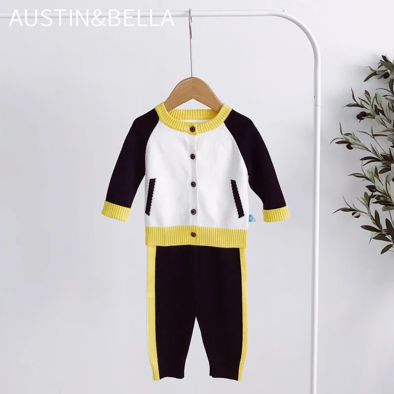 AustinBella/оптовая продажа бутик высокого качества комплекты детской одежды для мальчиков Детский кардиган 100% хлопок детский вязаный свитер
