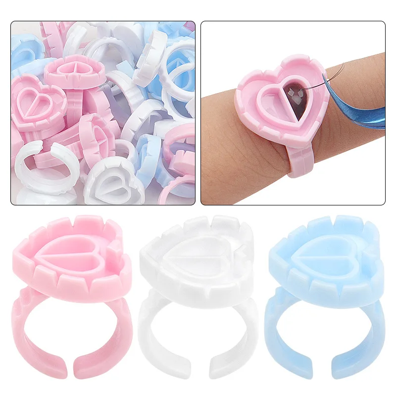 100Pcs/bag Eyelash Extension Blooming Cups Rings Glue Holder Heart/Round Shape Flower Fan Eye Lashes Makeup Tools