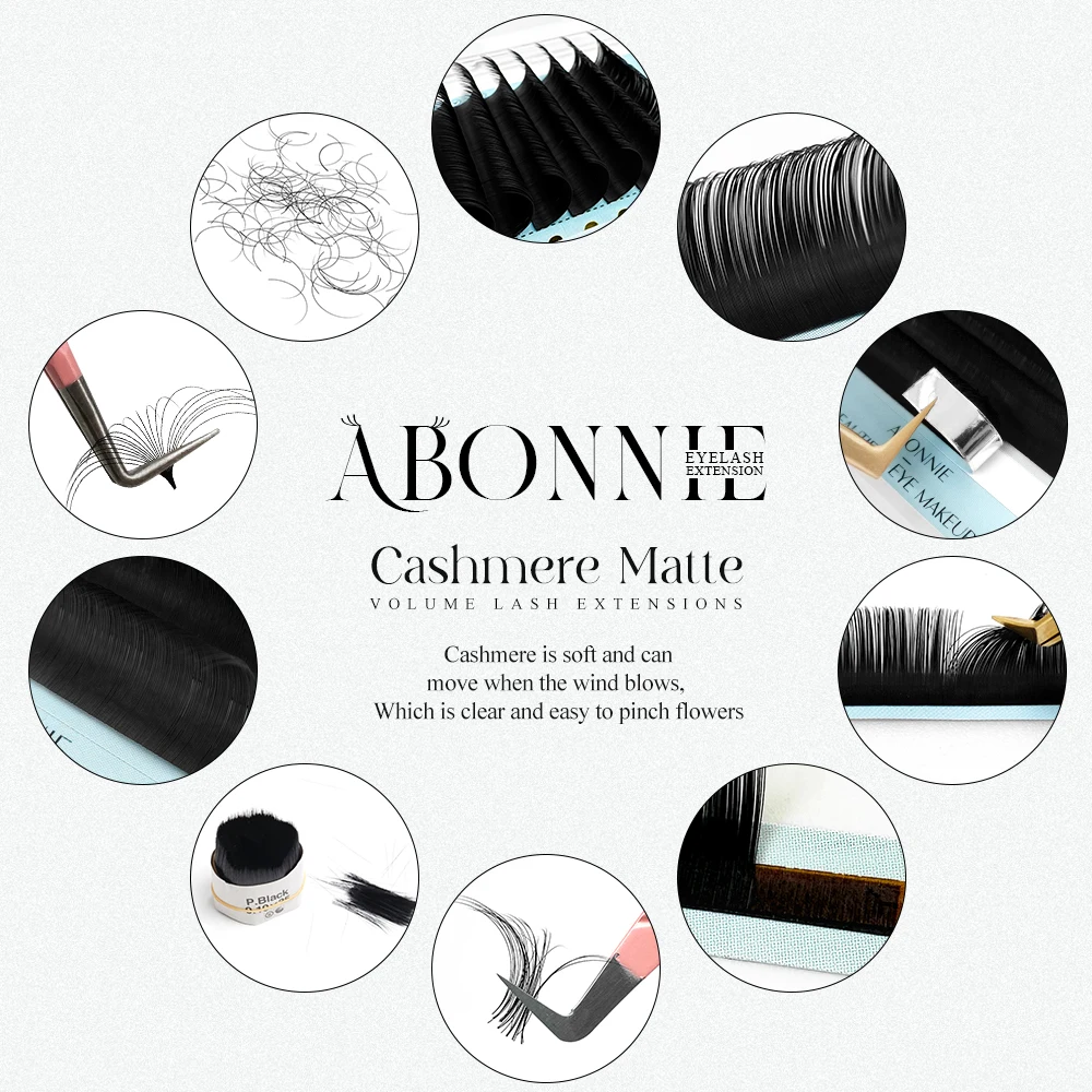 Abonnie Wholesale Classic Eyelash Extension Supplies 8-25mm Velvet Lash Trays C CC D DD M L Handmade Cashmere Lash Extensions