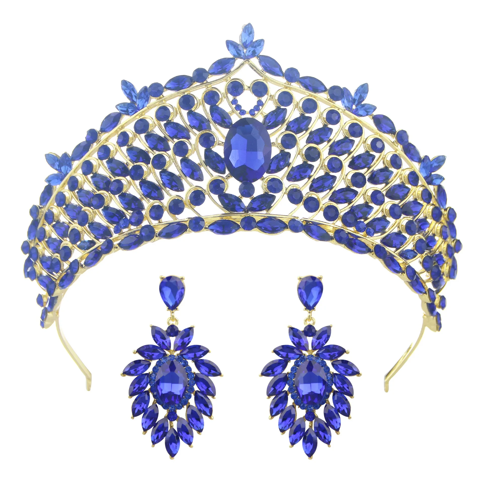 ROMANTIC Baroque Girls Party Jewelry Bridal Crown Earrings Wedding Hair Jewelry Water Drop Purple Crystal Tiara