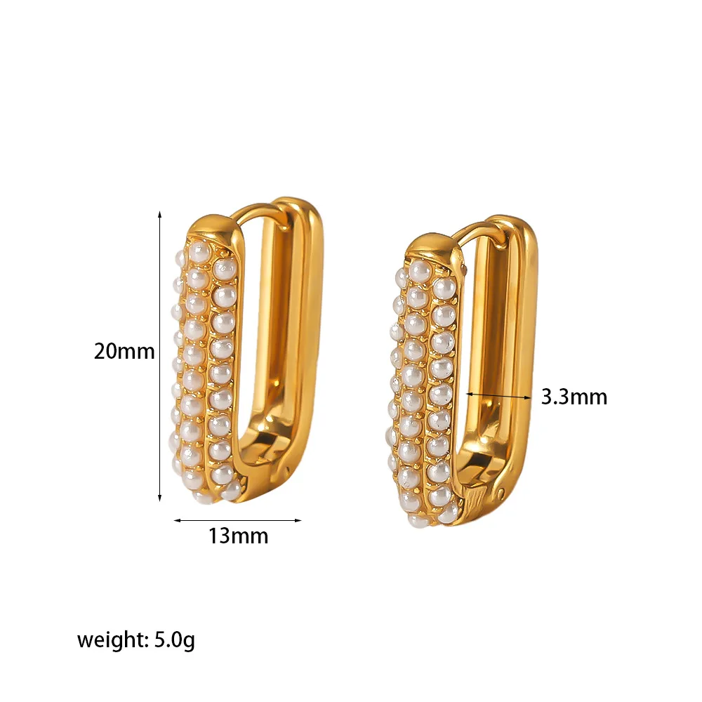 E103 18K Elegant Rectangle Colorful Diamond Huggie Earrings Stainless Steel Square Pave Emerald Zircon U Shape Hoop Earrings