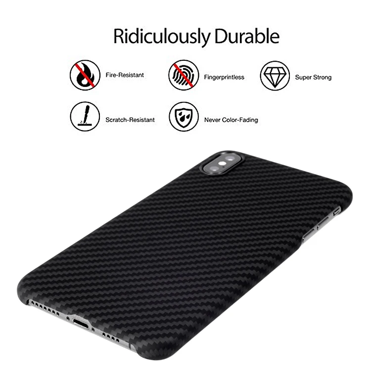 Carbon fiber phone case with metal plate for  iPhone Xs MAX (Black/Grey twill) matte Thin(0.65MM)Super Light (12G)
