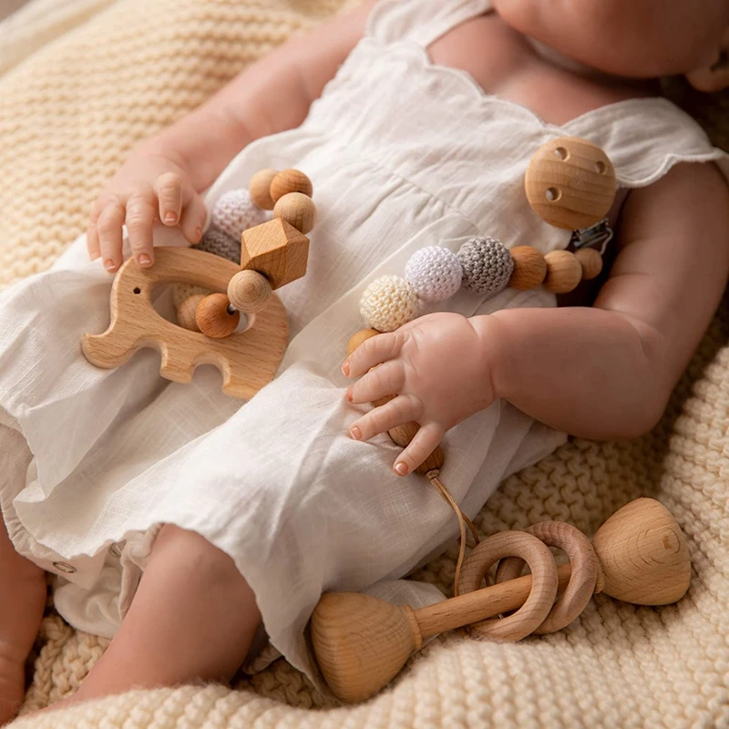3 шт. деревянные детские игрушки Прорезыватели бук погремушка деревянные игрушки-прорезыватели коляски Кольцо Игрушка прорезыватель для зубов