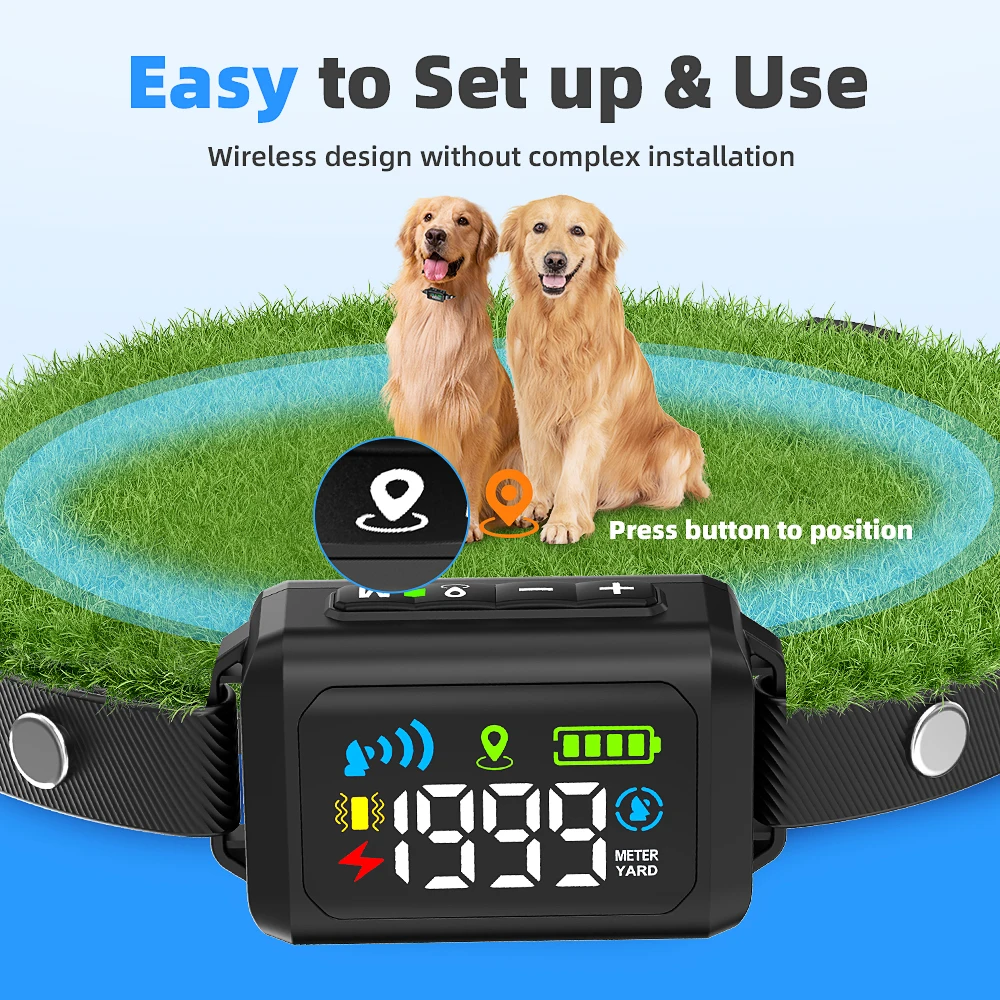 Tize New Outdoor Pet Anti Lost GPS Wireless Dog Electric Fence Shock Collar Containment System for Medium and Large Dogs