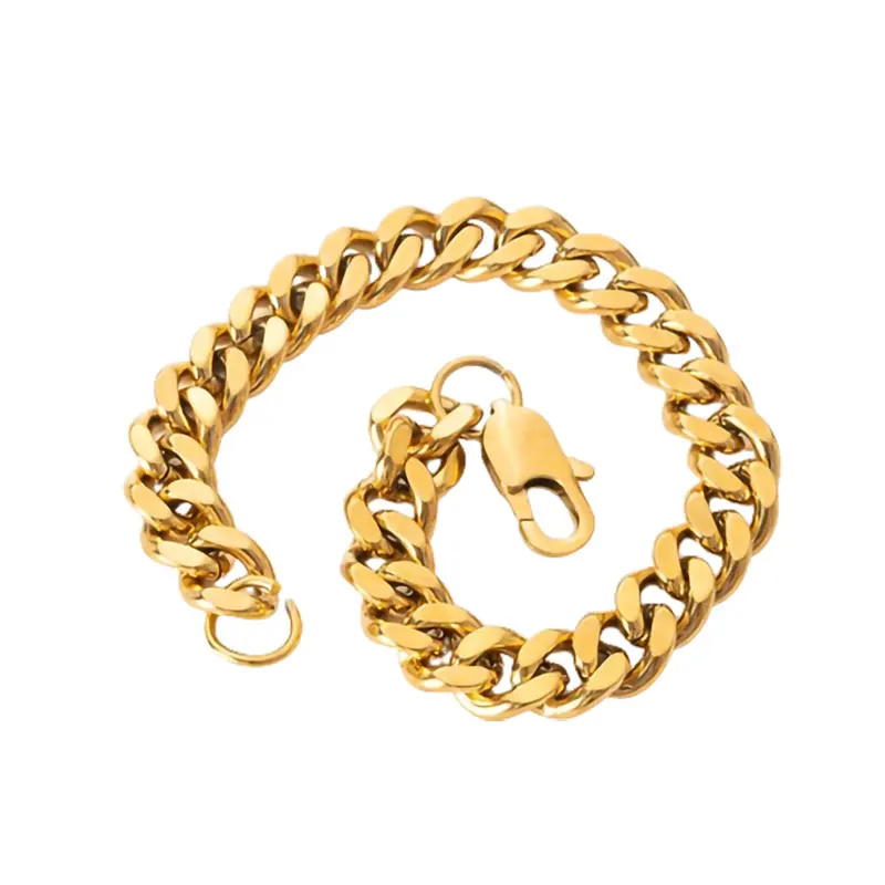 Hip Hop Stainless Steel Italian 20cm Cuban Link Bracelet Gold Plated for Men Fashion Chain & Link Jewelry