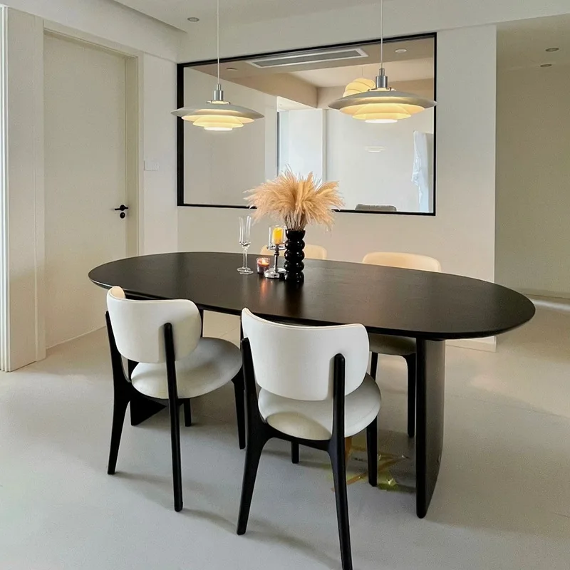 Nordic black solid wood dining table antique style quiet wind small household oval dining table natural wood negotiation table