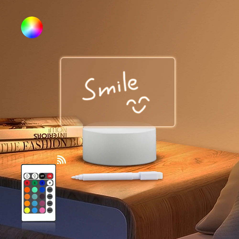 Diy LED  Blank 3D Creatives  Square Pen Rewrit Acrylic Note Board Led Rewrirable Night Light Gift with message board