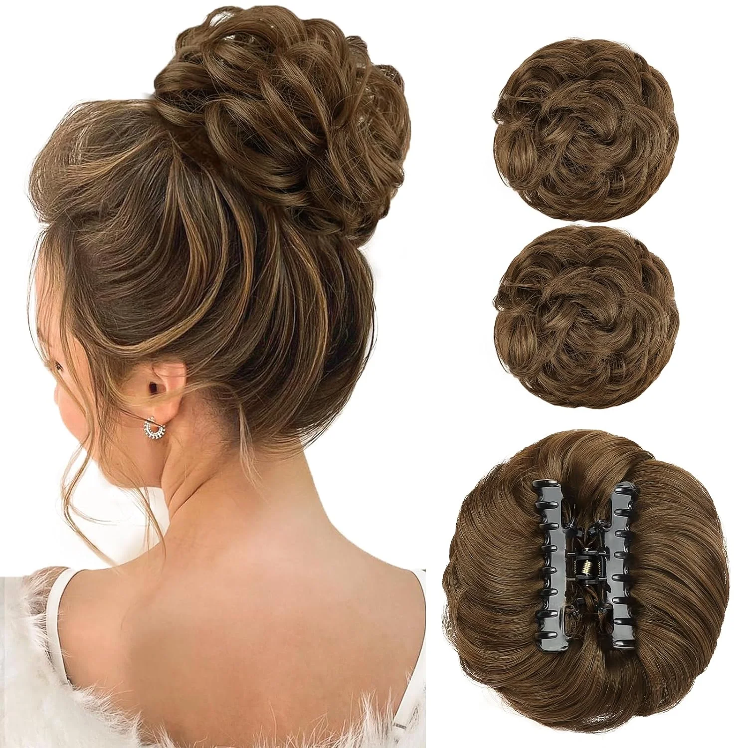 Messy Curly Short Synthetic Hair Extension Chignon Donut Roller Bun Wig Claw Clip In Hairpiece for Women