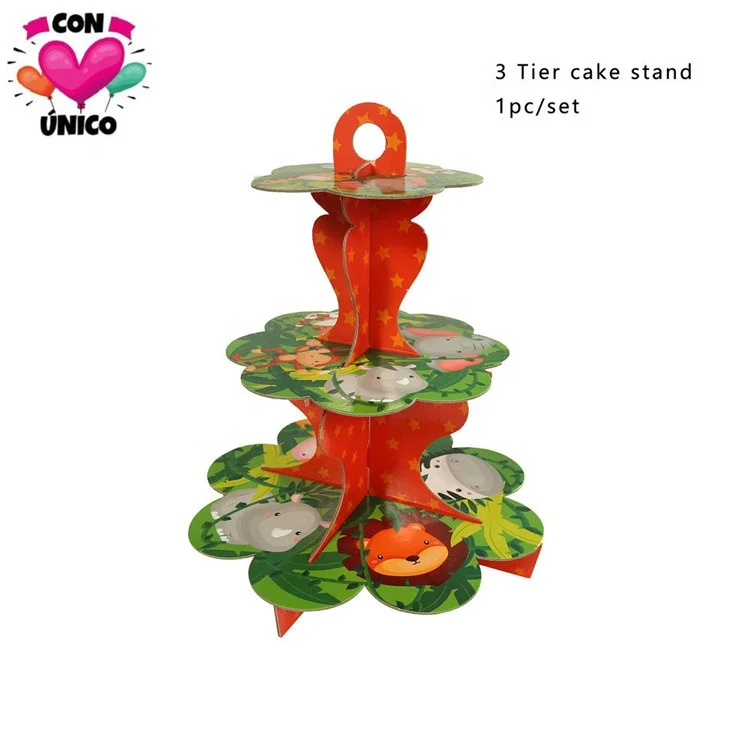New Jungle Safari Animals Party Theme Kids Birthday 3 Tier cake Stand Party Supplies Decoration Eco-friendly Disposable Table
