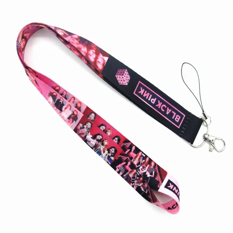 
Promotional Custom Black Long Mobile Phone Lanyard ID Pink Keychain Lanyard 