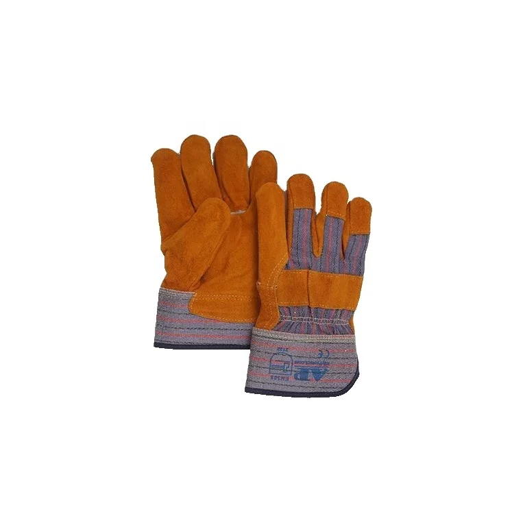 
AP-1516 Cotton Lining Golden split cow Leather Palm Fabric Back welding gloves and heavy duty working gloves 