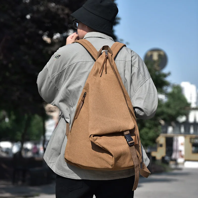 Japanese Style Fashion Casual Solid Color Washable Canvas Backpack Custom Outdoor Heavy Duty Travel Sport Multipurpose Satchel
