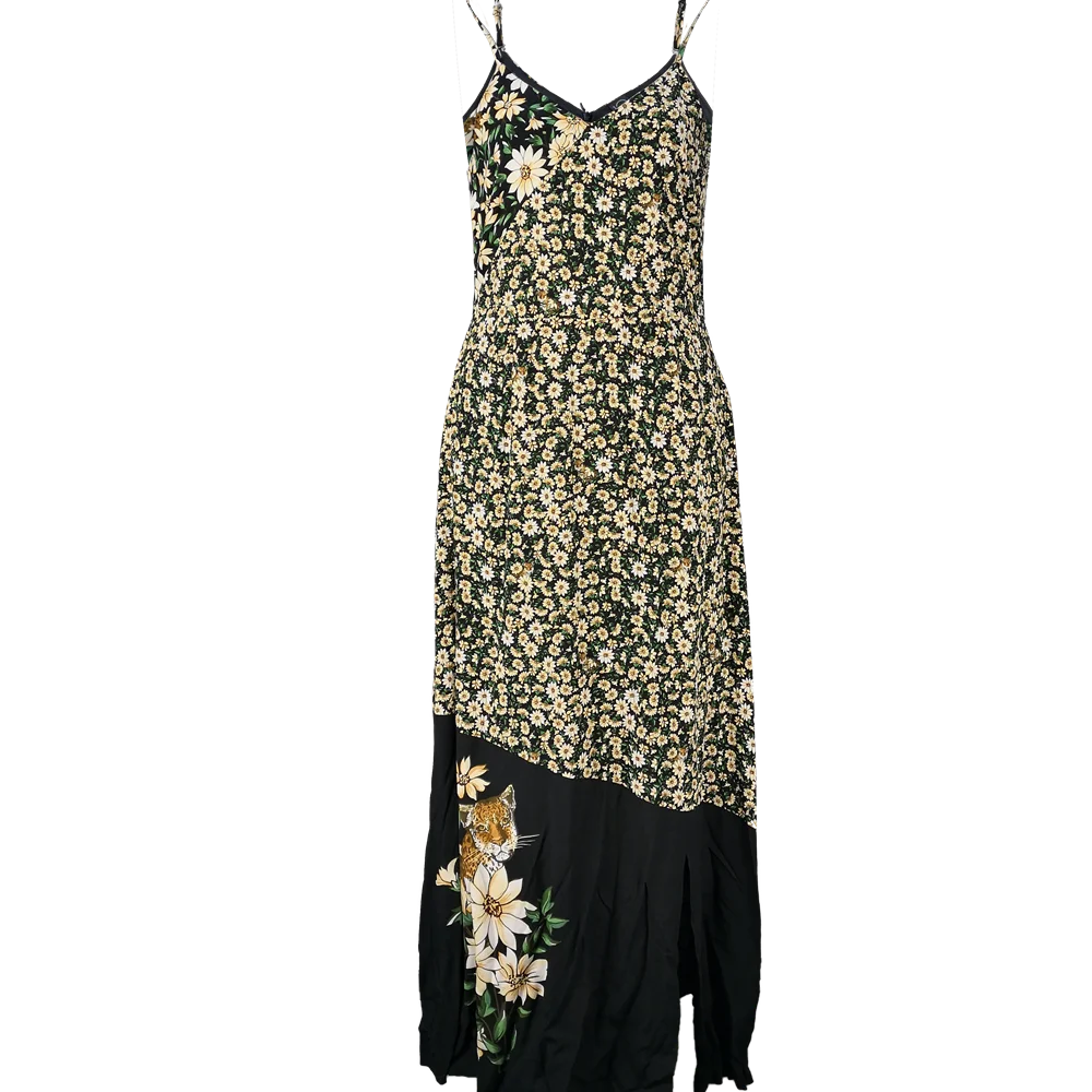 MEIDAO-1020509 Long Yellow Broken Floral Skirt With Shoulder-Straps