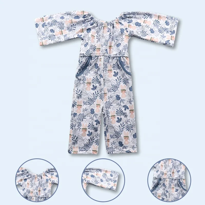 Wholesale Customization Kids Clothes Set Baby Girls Printed Toddler Girls Jumpsuits With Pockets