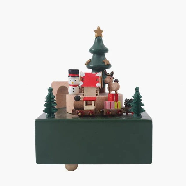 Cute wooden handicrafts Vintage Christmas gifts Home decoration accessories Train toys wood music box christmas