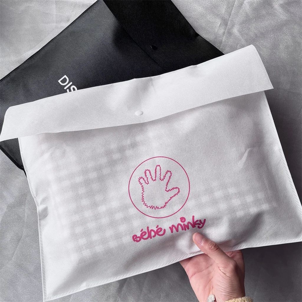 Custom Logo Printed Non-Woven Envelope Flap Clothing Packing Bag With Button Closure eco-friendly Envelope Dust Pouch