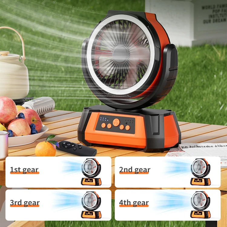 Portable 20000mAh Rechargeable Outdoor Camping Fan USB Table Fan With LED Light And Power Bank For Tents