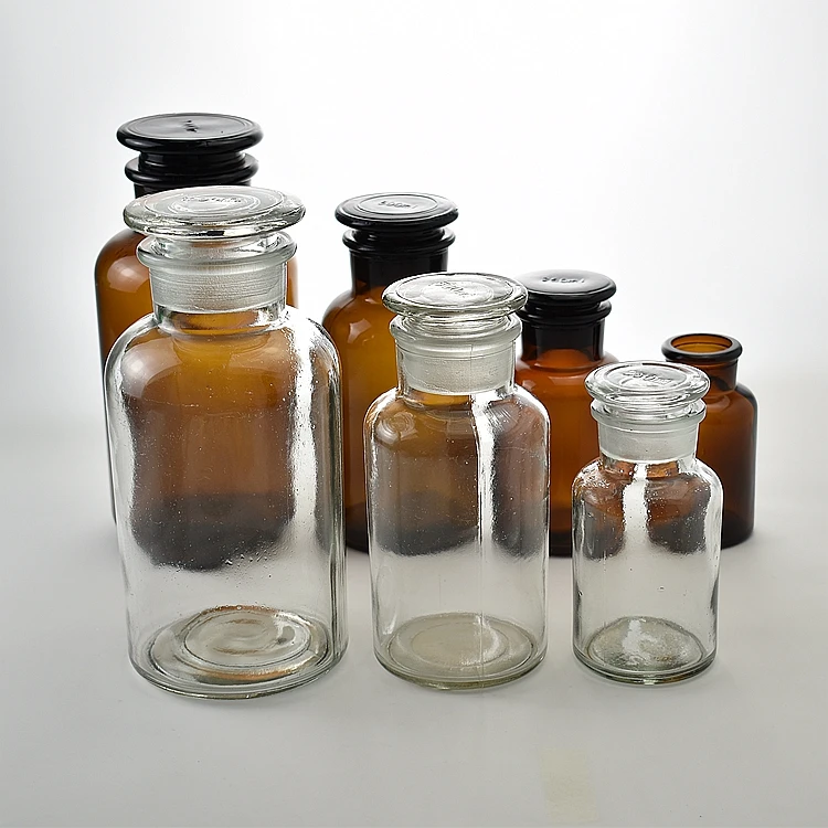 Chemistry Lab Equipment Apothecary Jar Glass Laboratory Chemistry Glass Bottle Glass Stopper Wide Mouth Reagent Bottle 1oz