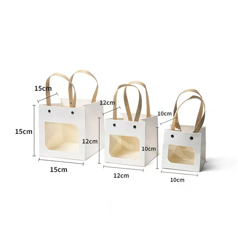 Kraft Paper Bags with Handle Recyclable Window Opening Paper Bag, Wedding Souvenir Gift Packaging Bag