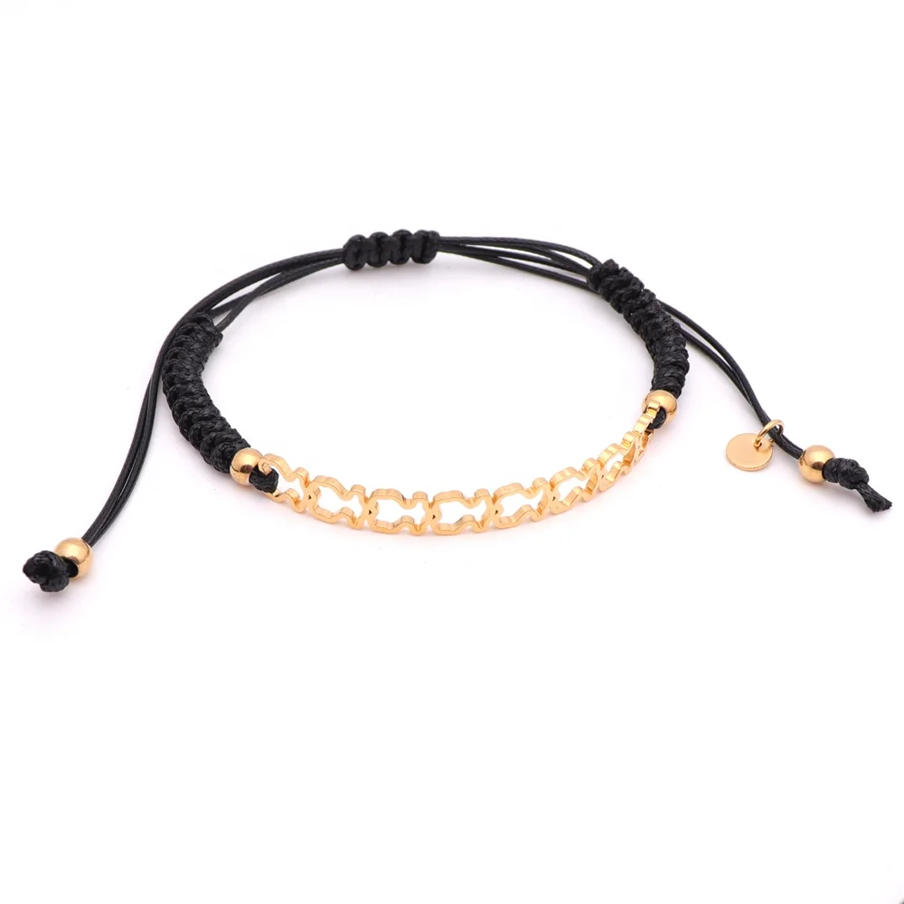 Muslim Stainless Steel China Wholesale Supplier 18K Gold Plated Women Adjustable Rope Charm Tassel Bracelet