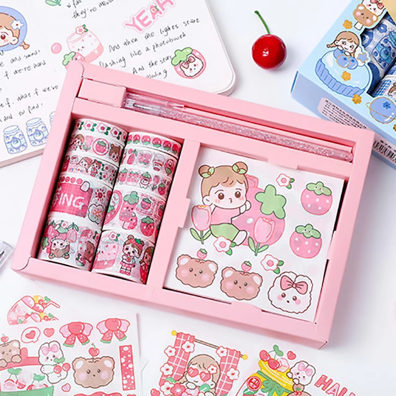 Custom Kawaii Stickers Pet Japanese Style Cute Cartoon Laptop Stationary Decorative Washi Tape Set Waterproof Sticker Sheet