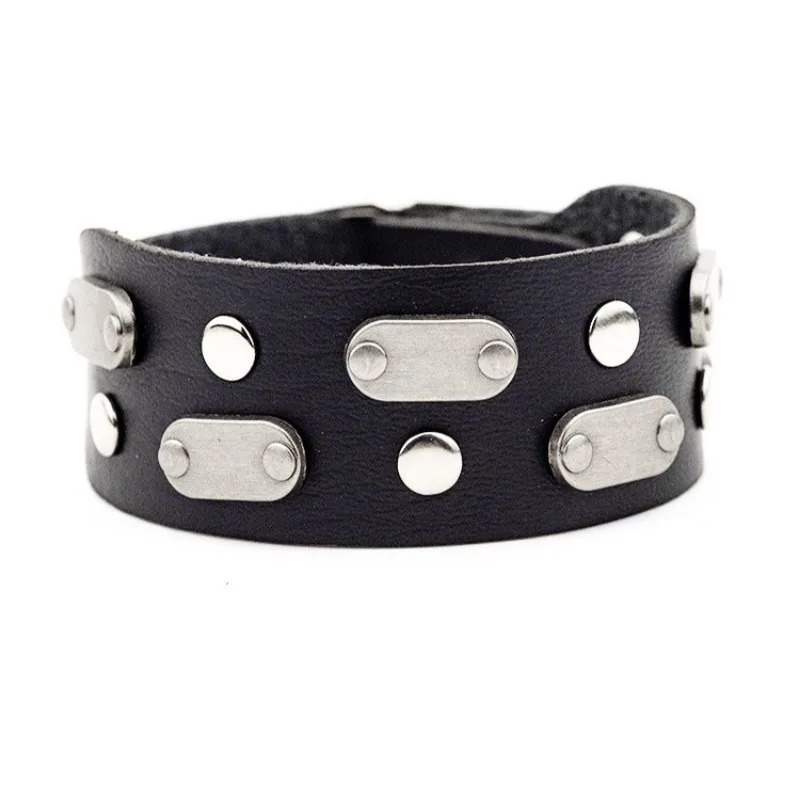 Punk Rock Style Motorcycle Rivet Leather Wristband for Men Needle Buckle Bracelets Jewelry