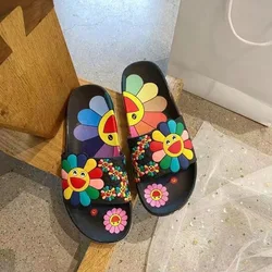 Summer Slippers for Women Fashion Outdoor Beach Sandals Sun Flower Slides Slippers Indoor Home Bathroom Anti Slip Cozy Leisure