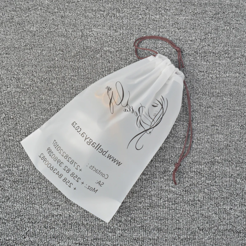Travel Storage drawstring bag frosted portable Shoe Clothes drawstring plastic bag custom matte drawstring pouch with logo