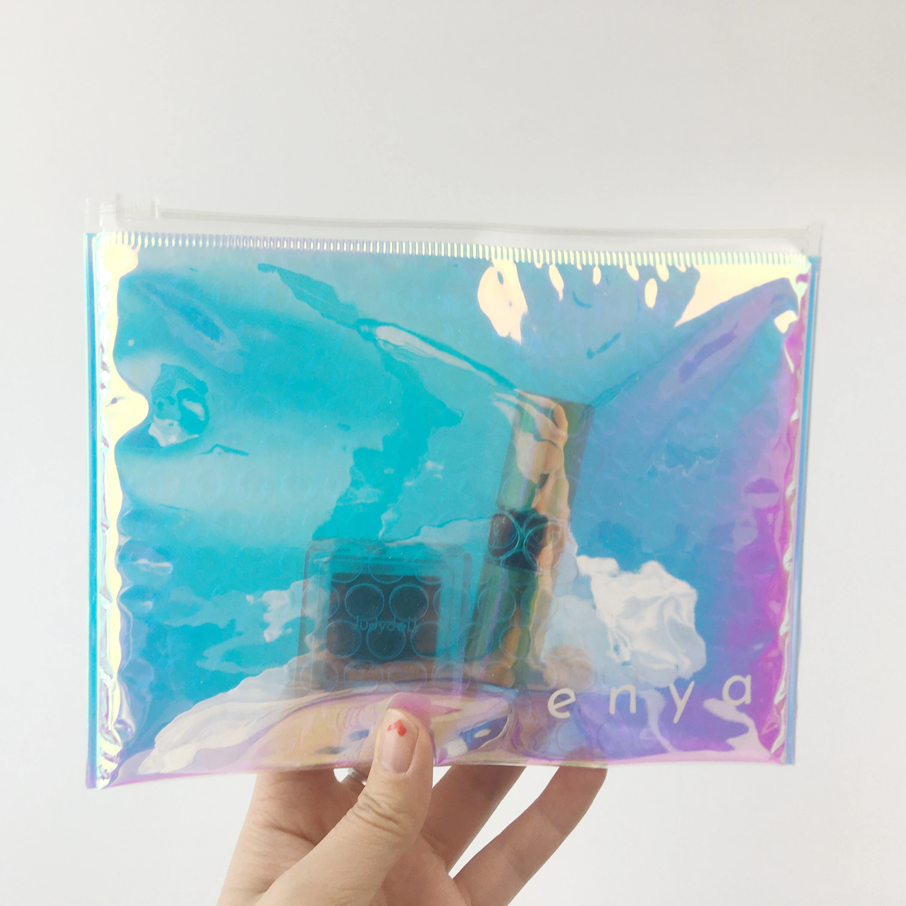 
shiny holographic ziplock bubble bag for cosmetic bag 