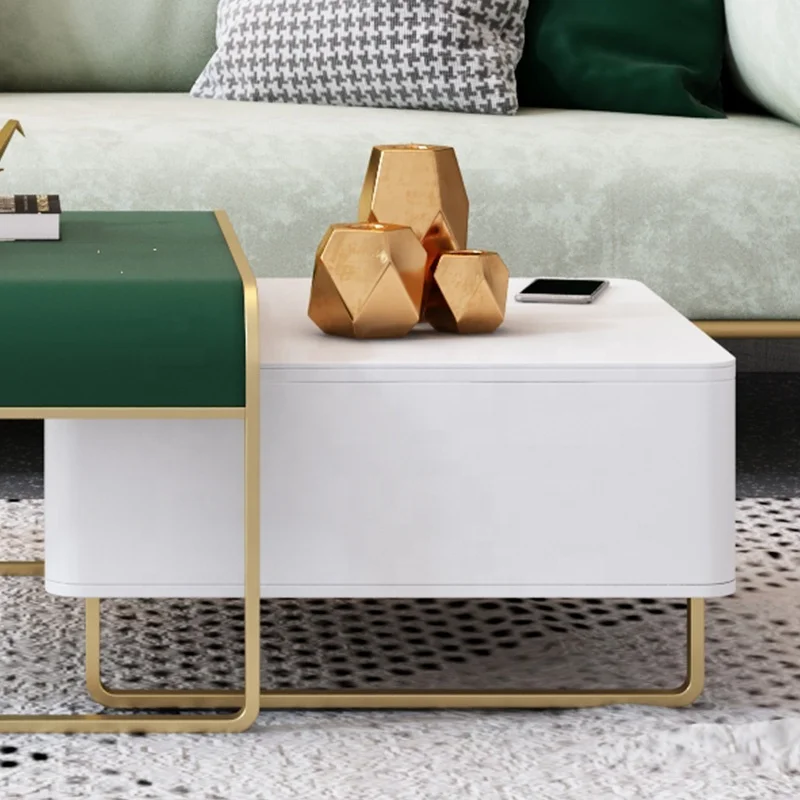 Hot Sales Modern Living Room Furniture Stainless Steel Leg Sectional Storage Square MDF Adjustable Coffee Table