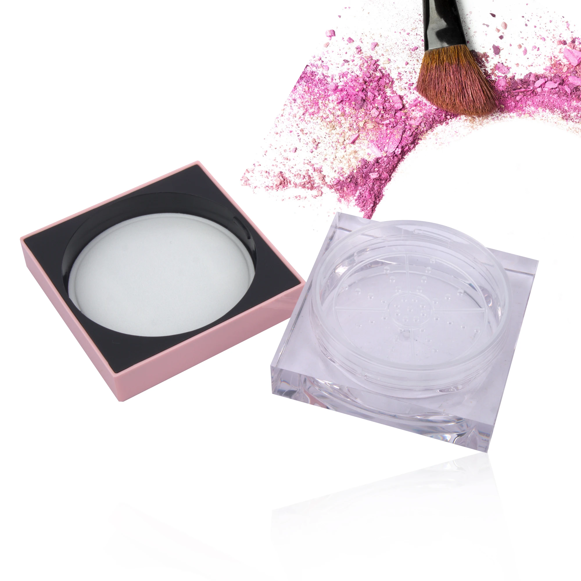 Wholesale Custom Plastic Square Shape Empty Loose Powder Case Powder Jar With Sifter 19g