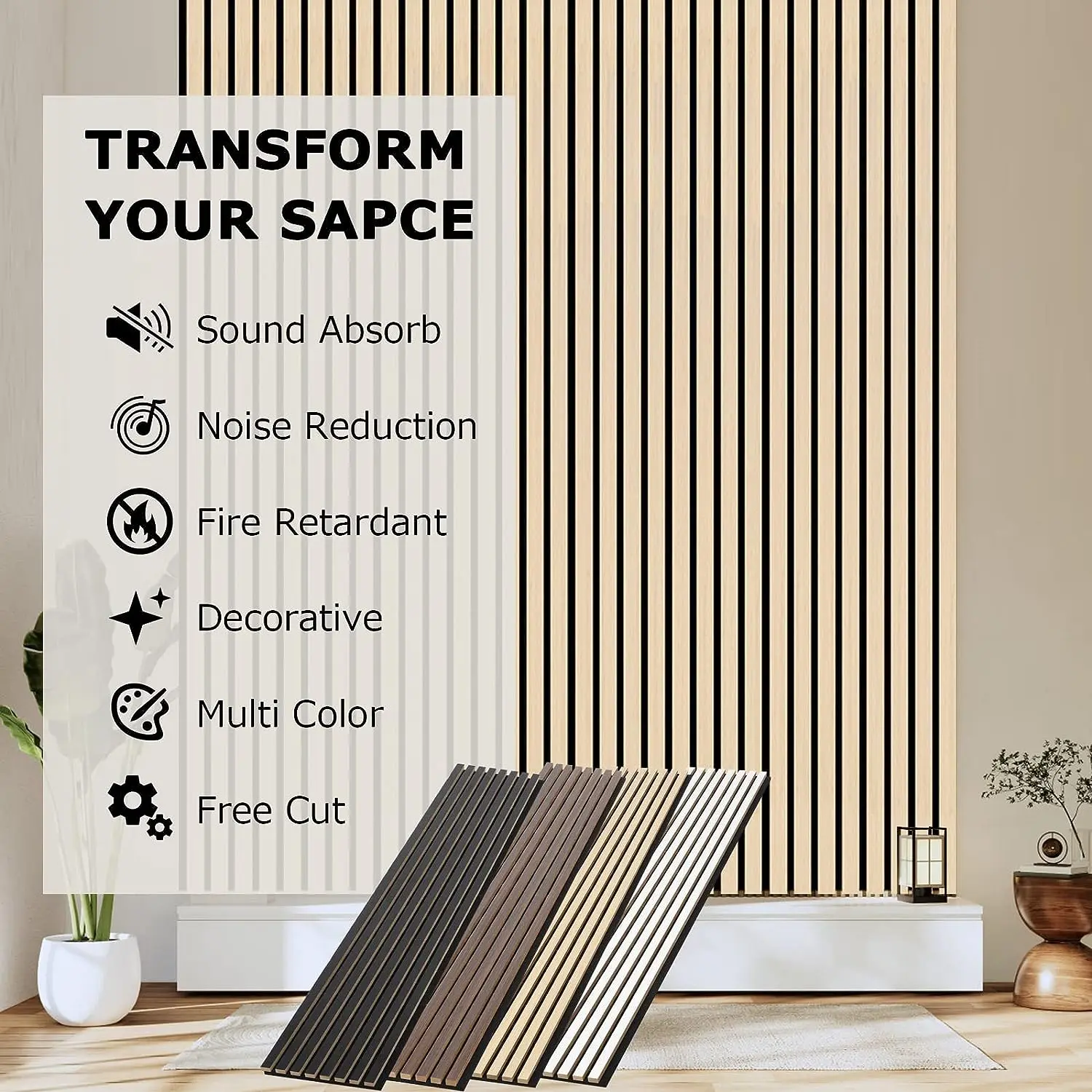 Wooden Veneer 3d PET MDF Composite Sound Proof Wooden Natural Oak Slat Acoustic-panels for Wall