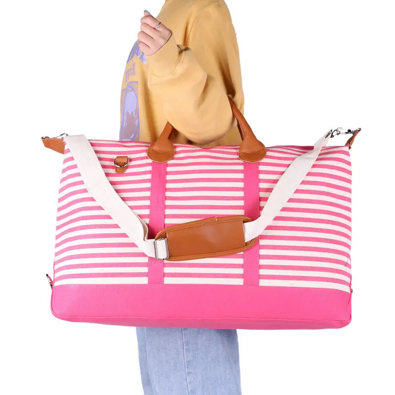 Прямая поставка, роскошная Женская дорожная сумка в красную полоску на выходные, большая Холщовая Сумка-тоут для женщин, однограммная сумка для девушек