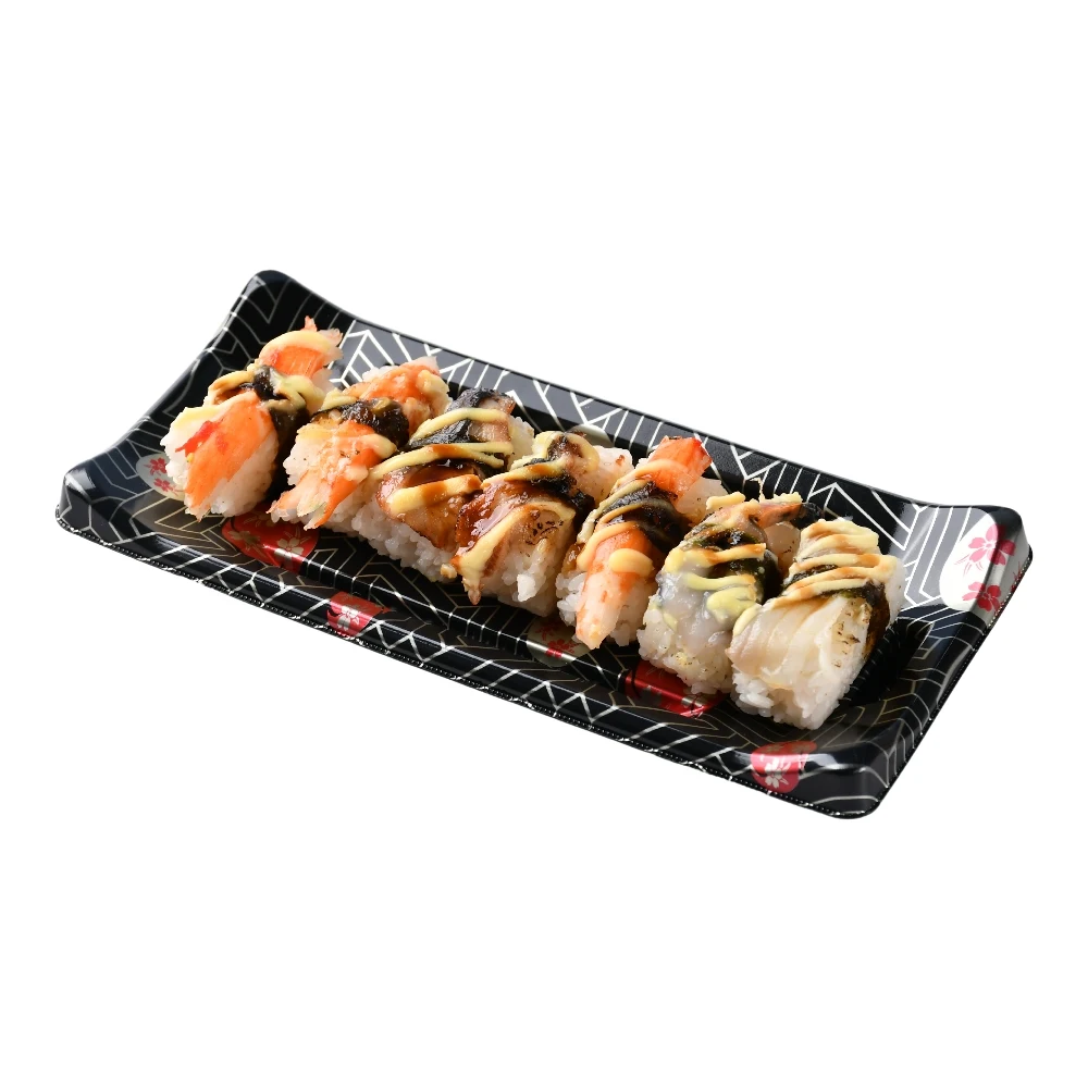 Wholesale customizable Plastic Takeaway Food Packaging Container Black Food Grade Disposable Sushi Boat