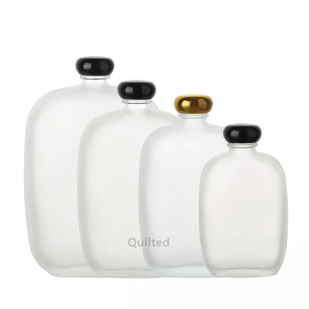 2024 New Design 100ml 250ml 12oz 16oz Transparent frosted Flat Round Beer Water Wine Drinks Glass Juice Bottle with Lid