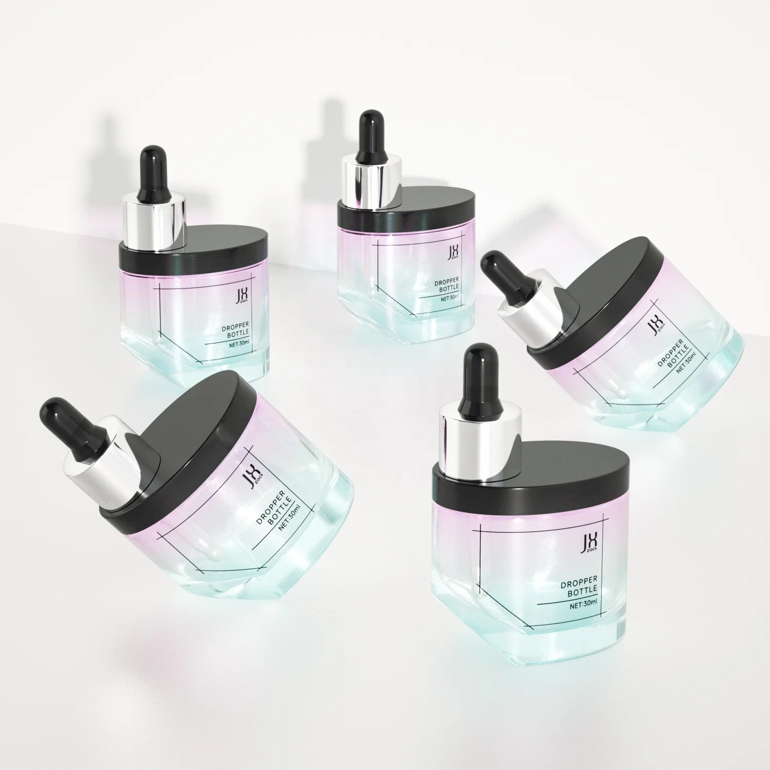 Frosted Colorful Special-Shaped 30ml Glass Cosmetic Face Serum Bottles Custom Empty Luxury Hair Essential Oil Dropper Bottle