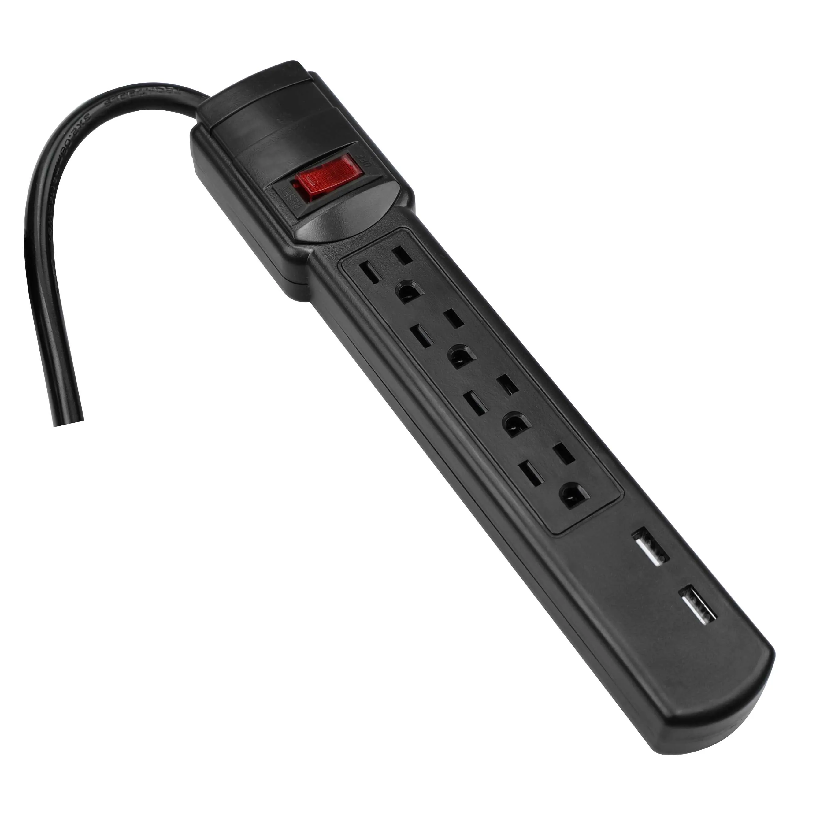 H10424 Power Strip Surge Protector 4 Widely Spaced Outlets with 2 USB Charging Ports and Customized Extension Cord 15A 1875W