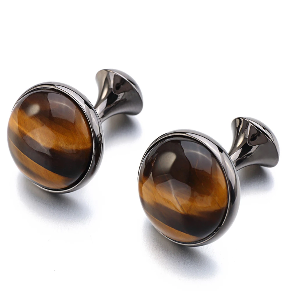 Горячие продажи французские официальные деловые Запонки подарок для мужчин аксессуары Простые запонки круглые с тигровым глазом каменные