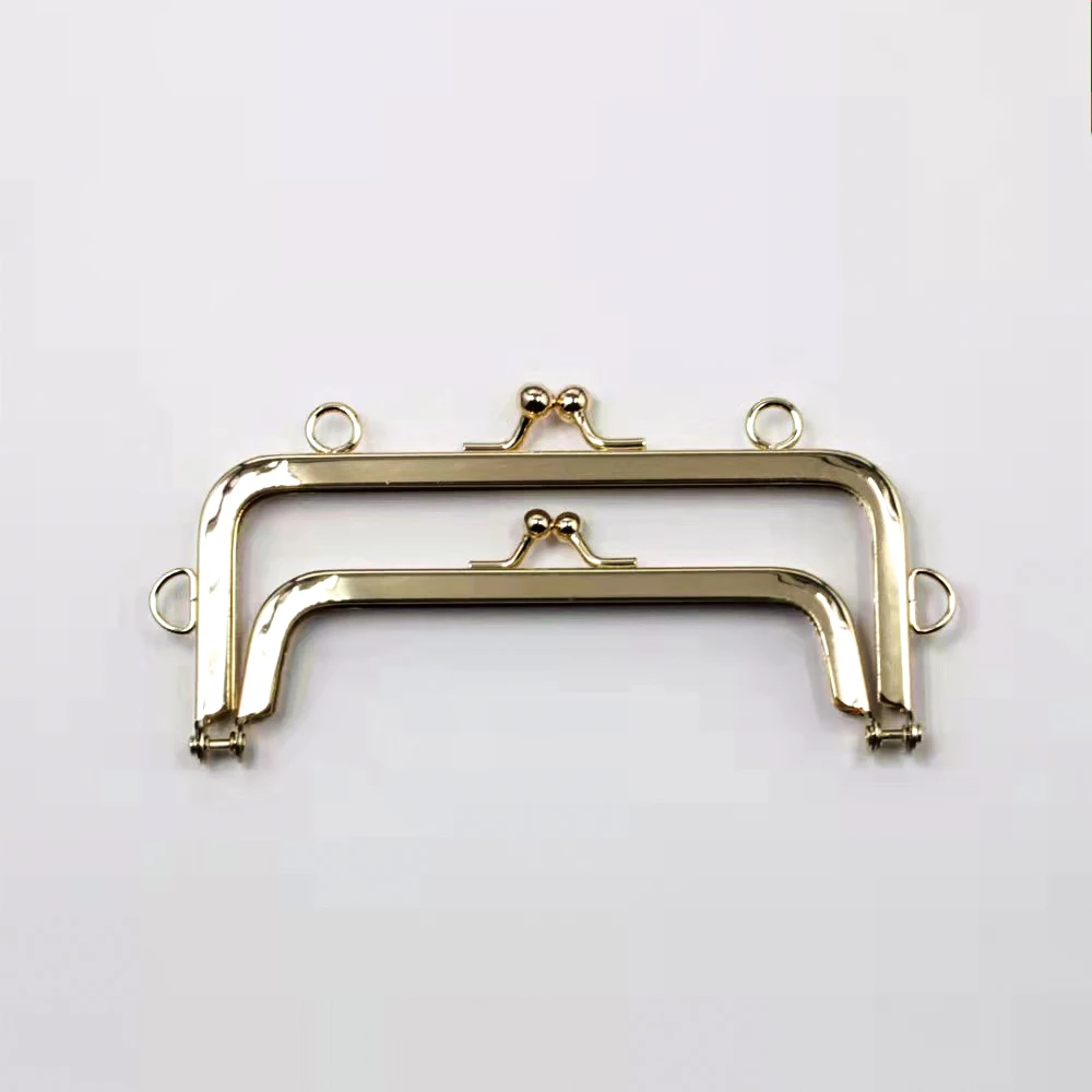 12*6cm Antique Brass Rectangular Vintage Metal Frame Double Handle Metal Beads Clasp Lock Bag Purse Frame