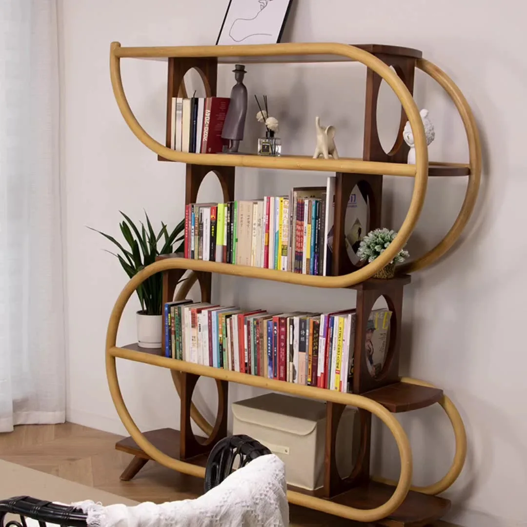 Homestay designer creative real teak rattan display of special S-shaped shelves