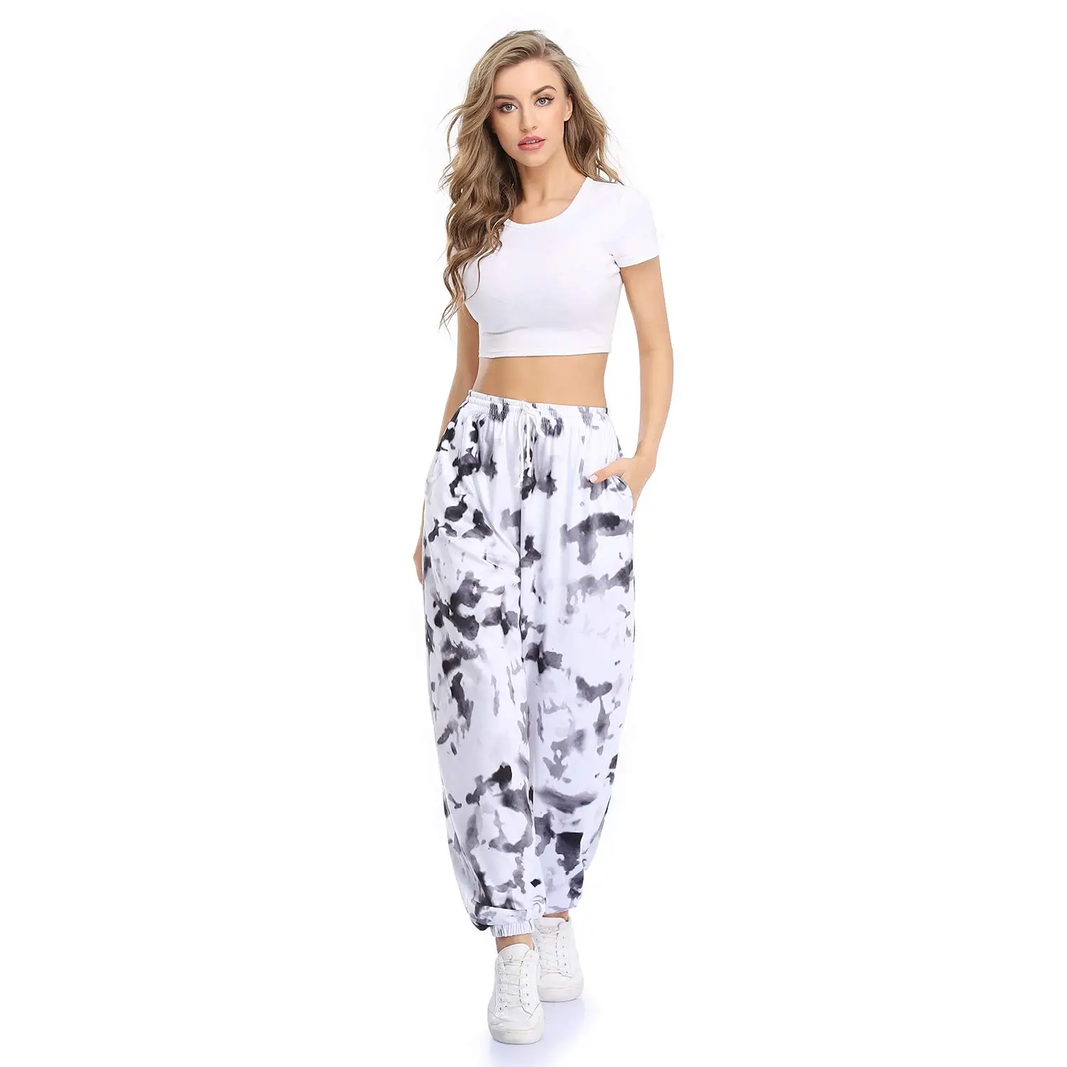 Wholesale Custom Autumn Winter High Waist Elastic Women Casual Tie Dye Jogger Sweatpants Full length with