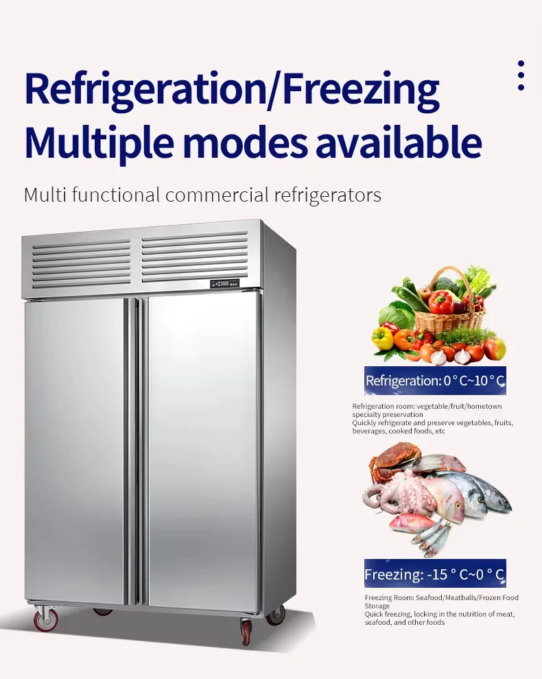 Double-Temperature 1000L Upright Freezer 304 Stainless Steel Commercial Upright Four Door Chiller Refrigerator